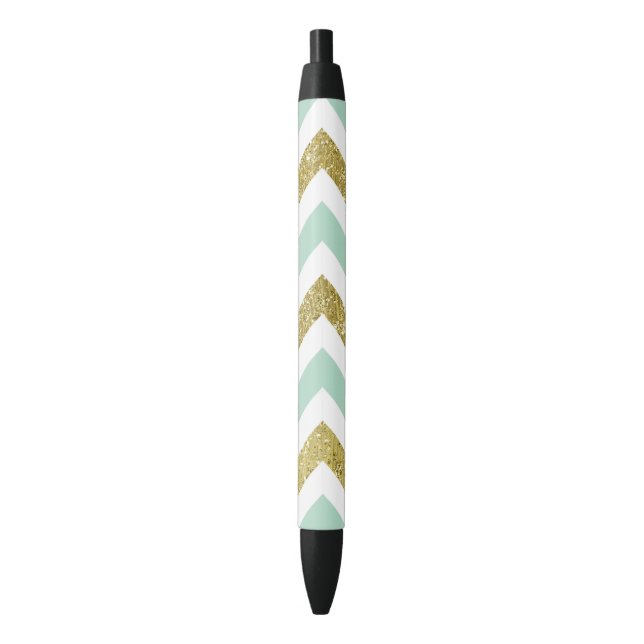 Mint and Gold Faux Glitter Chevron Pen (Front Vertical)