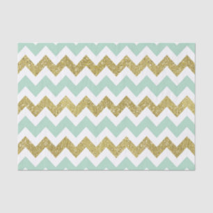 Mint and Gold Faux Glitter Chevron Tissue Paper