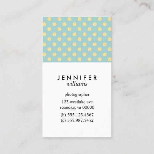 Mint and Gold Faux Glitter Dots Business Card Template
