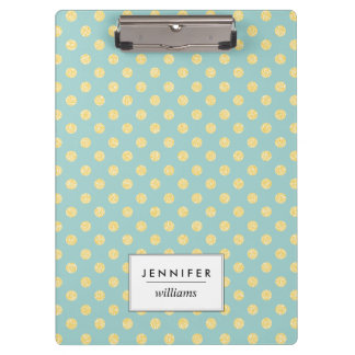 Mint and Gold Faux Glitter Dots Personalized Clipboard