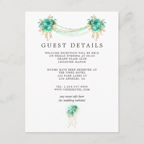 Mint and Gold Floral Lights Wedding Guest Details Enclosure Card
