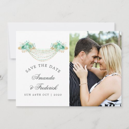 Mint and Gold Floral Lights Wedding Save the Date