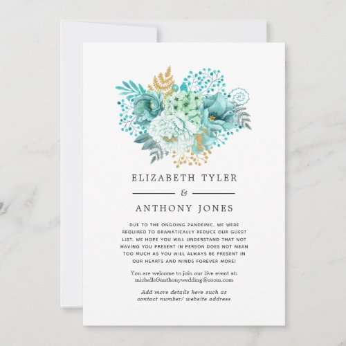 Mint and Gold Floral Reduced Wedding Guest List Announcement