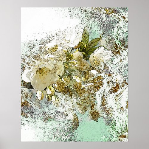 Mint and Gold Floral Seafoam Art Print