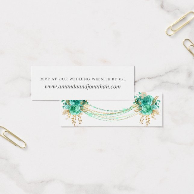 Mint and Gold Floral String Lights Wedding RSVP (Office)