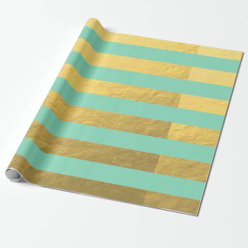 Mint and Gold Foil Stripes Printed Wrapping Paper