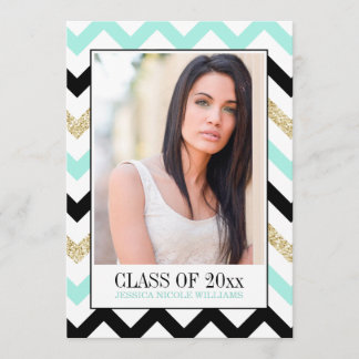 Mint and Gold Glitter Chevron | Graduation Invitation