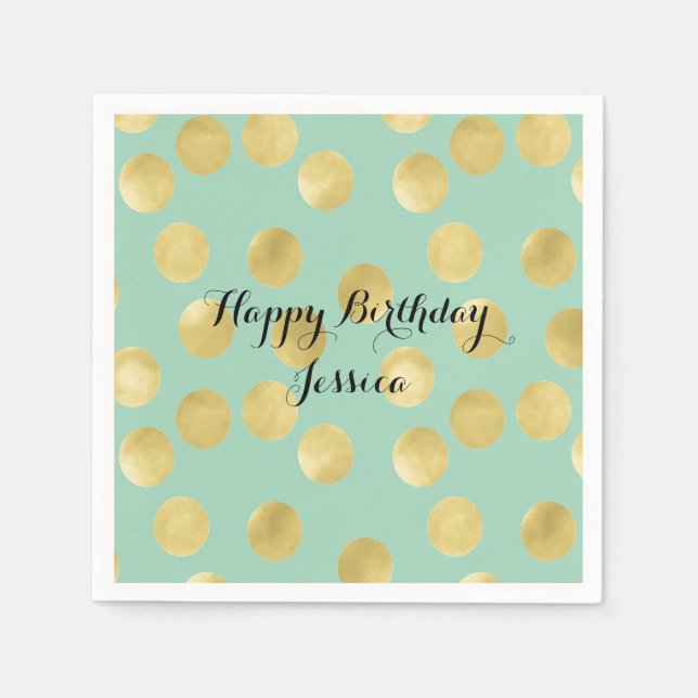 Mint and Gold Glitz Dots Birthday Napkins (Front)