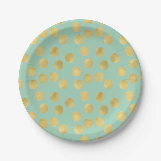 Mint and Gold Glitz Dots Paper Plates (Front)