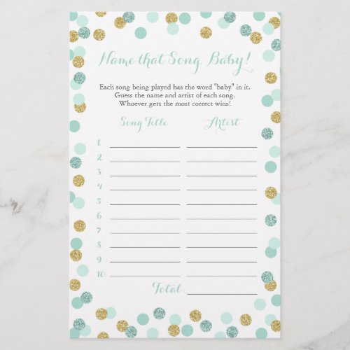 Mint and Gold Guess the Baby Song Baby Shower Game