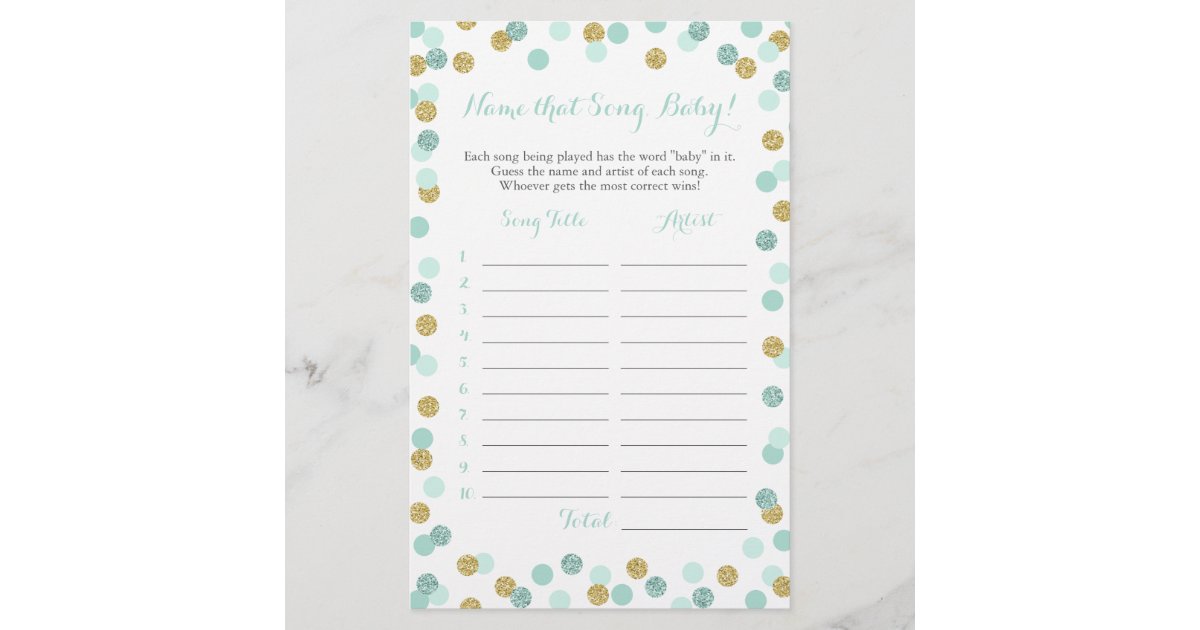Mint And Gold Guess The Baby Song Baby Shower Game Zazzle Com
