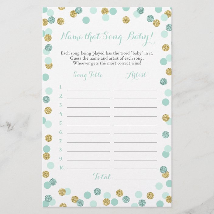 Mint And Gold Guess The Baby Song Baby Shower Game Zazzle Com