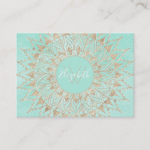 Mint and gold mandala business card