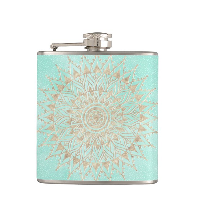Mint and gold mandala flask (Front)