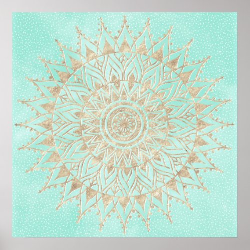 Mint and gold mandala poster