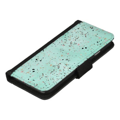 Mint and gold marble terrazzo design Confetti iPhone 87 Wallet Case