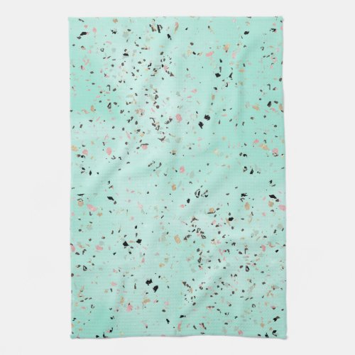 Mint and gold marble terrazzo design Confetti Kitchen Towel