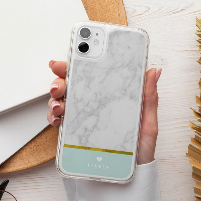 Mint and Gold Marble Texture Personalized Speck iPhone Case (Creator Uploaded)