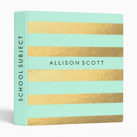 Mint And Gold Personalized Binder