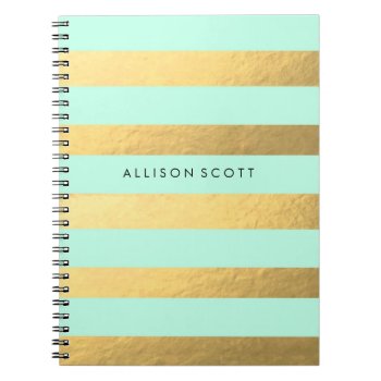 Mint And Gold Personalized Notebook by coffeecatdesigns at Zazzle