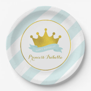 Mint and Gold Princess Birthday Party Paper Plates