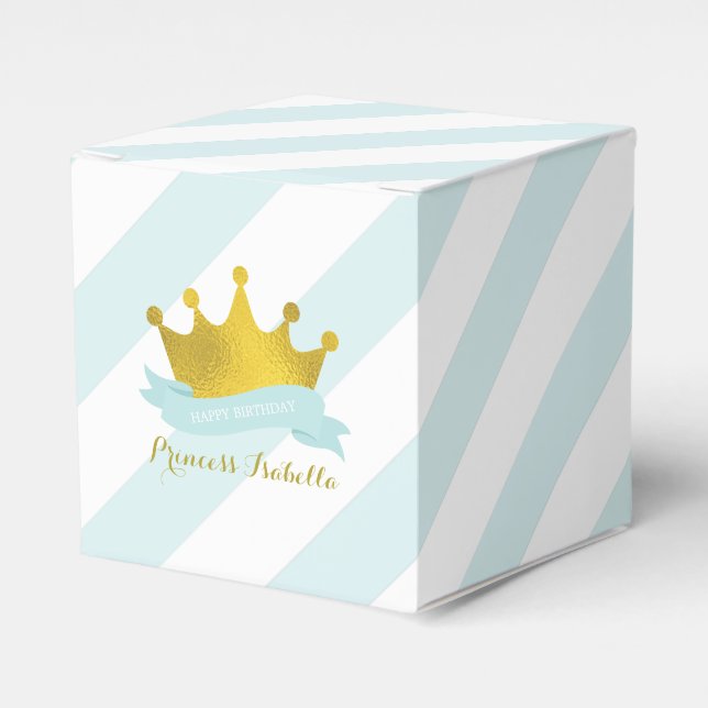 Mint and Gold Princess Tiara Birthday Party Favor Boxes (Front Side)