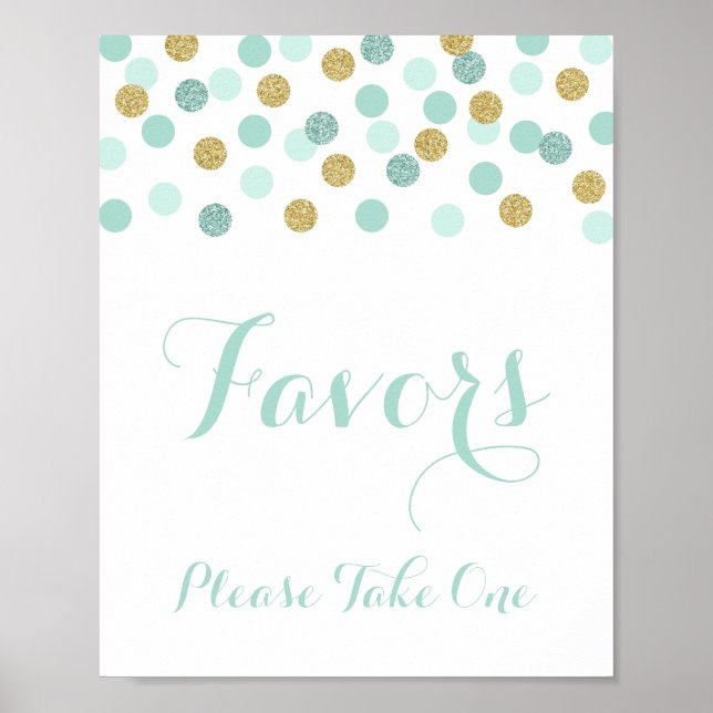 Mint and Gold Shower Favors Please Take One Sign (Front)