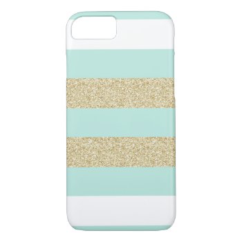 Mint And Gold Stripe Pattern Iphone 8/7 Case by eventfulcards at Zazzle