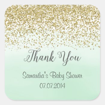 Mint And Gold Thank You Stickers by melanileestyle at Zazzle