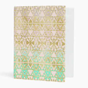 Mint and Gold Tribal Aztec Mini Binder 5" x 8"
