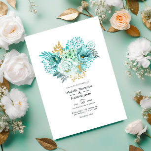 Mint and Gold Watercolor Floral Wedding Invitation