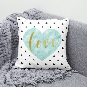 Mint And Gold Watercolor "love" Throw Pillow by heartlocked at Zazzle