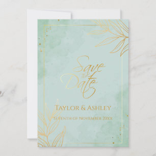 Mint and Gold Wedding Save The Date