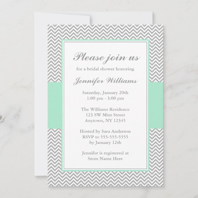 Mint and Gray Chevron Bridal Shower Invitation (Front)