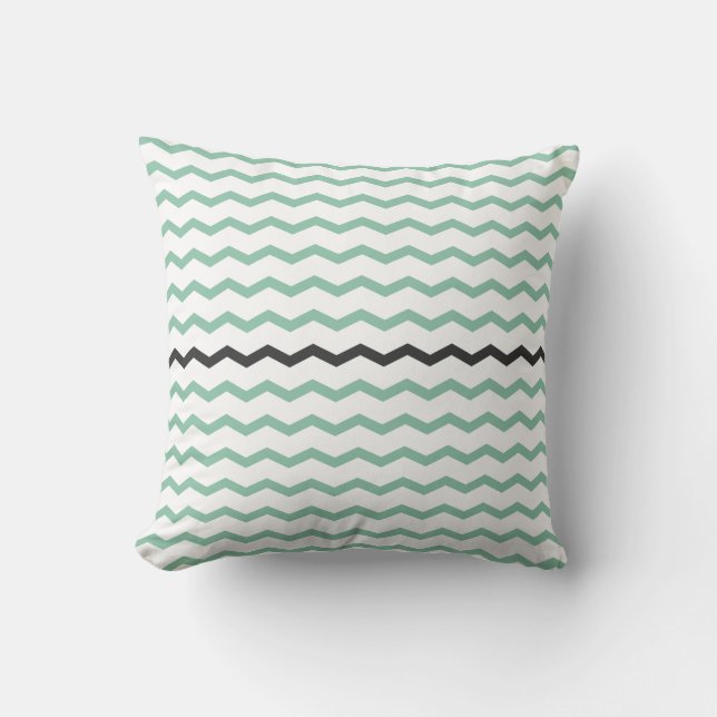 Mint and Gray Chevron Throw Pillow (Front)