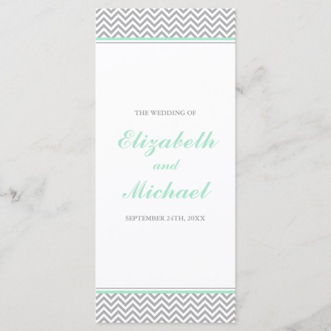 Mint and Gray Chevron Wedding Program (Front)