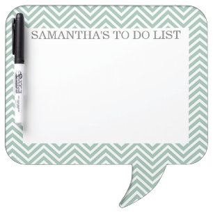Mint and Gray Chevrons with Custom Name Dry-Erase Board