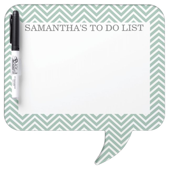 Mint and Gray Chevrons with Custom Name Dry-Erase Board (Front)