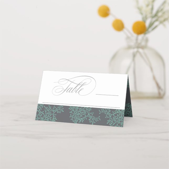 Mint and Gray Coastal Wedding Theme Place Card (Front)
