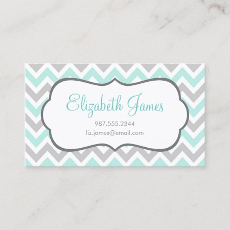 Mint And Gray Colorful Chevron Stripes Business Card