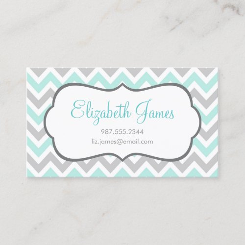 Mint &amp; Gray Colorful Chevron Stripes Business Card Templates