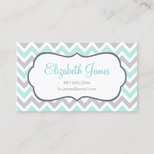 Customizable Mint & Gray Colorful Chevron Stripes Business Card Templates