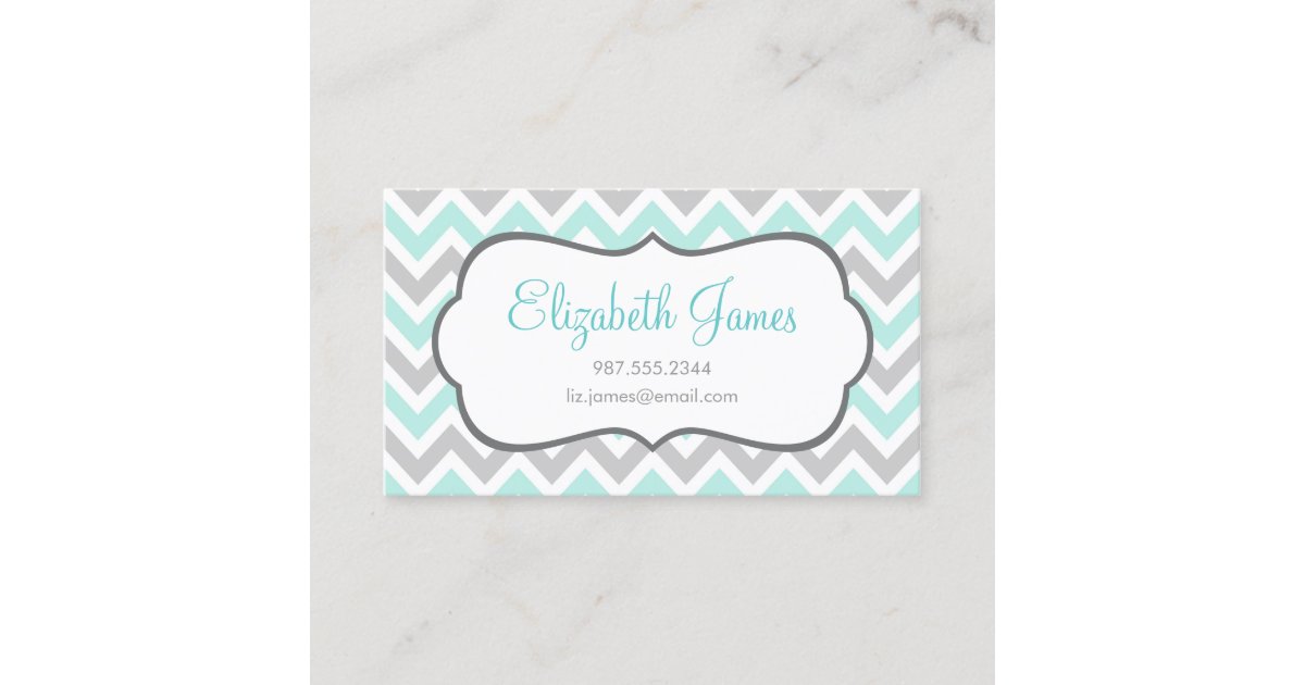 Mint and Gray Colorful Chevron Stripes Business Card | Zazzle