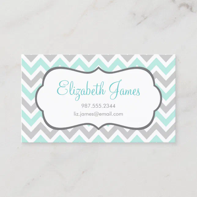Mint and Gray Colorful Chevron Stripes Business Card | Zazzle