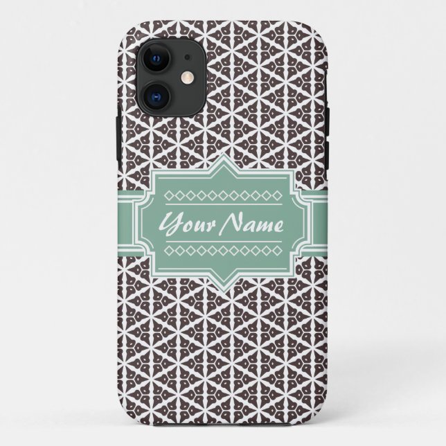 Mint and Gray Floral Trellis Pattern Personalized Case-Mate iPhone Case (Back)