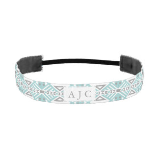 Mint and Gray Geometric Tribal Pattern Monogram Athletic Headband