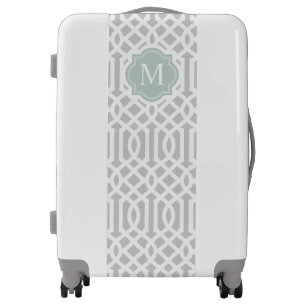 Mint and Gray Trellis Monogram Editable Colors Luggage