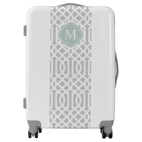 Mint and Gray Trellis Monogram  Editable Colors Luggage