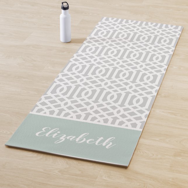 Mint and Gray Trellis Monogram | Editable Colors Yoga Mat (In Situ)
