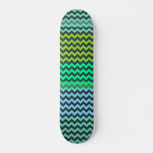 Mint and Green Chevron Zigzag Stripe Pattern Skateboard